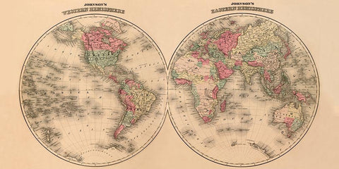Johnsons World Map White Modern Wood Framed Art Print with Double Matting by Johnson, A.J.