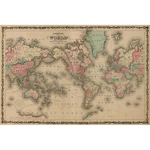 World Map White Modern Wood Framed Art Print by Johnson, A.J.