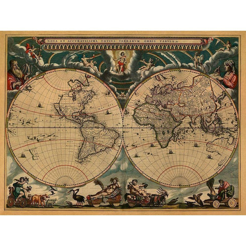 New and Accurate Map of the World White Modern Wood Framed Art Print by Blaeu, Johannes