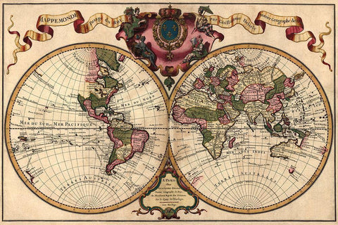World Map Prepared for then French King White Modern Wood Framed Art Print with Double Matting by de Lisle, Guillaume
