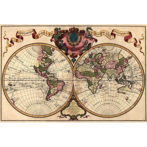 World Map Prepared for then French King White Modern Wood Framed Art Print by de Lisle, Guillaume