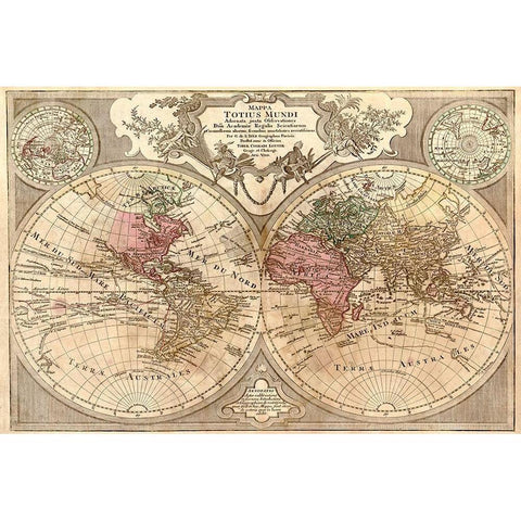 World Map Prepared for then French King Gold Ornate Wood Framed Art Print with Double Matting by de Lisle, Guillaume