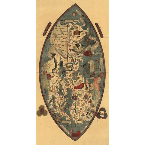 Genoese World Map Gold Ornate Wood Framed Art Print with Double Matting by del Pozzo Toscanelli, Paolo