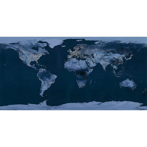 Satellite View of the World Showing Electric Lights and Usage Black Modern Wood Framed Art Print with Double Matting by Goddard Space Center