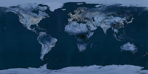 Satellite View of the World Showing Electric Lights and Usage White Modern Wood Framed Art Print with Double Matting by Goddard Space Center