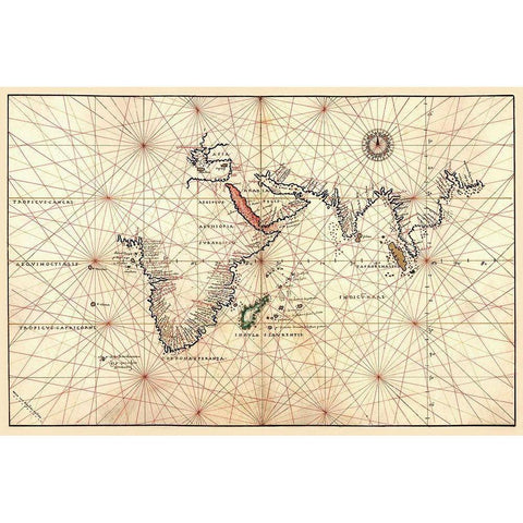 Portolan Map of Africa, the Indian Ocean and the Indian Subcontinent Black Modern Wood Framed Art Print with Double Matting by Agnese, Battista