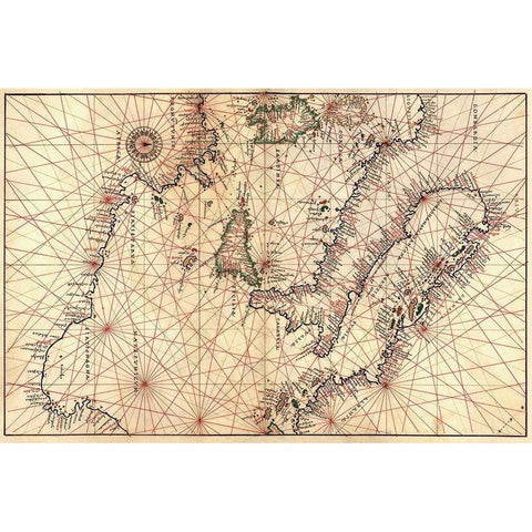 Portolan Map of Italy, Sicily, North Africa and the Mediterranean Gold Ornate Wood Framed Art Print with Double Matting by Agnese, Battista