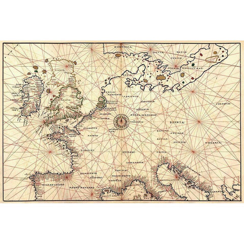 Portolan Map of Spain, England, France, Germany, The British Isles Black Modern Wood Framed Art Print with Double Matting by Agnese, Battista
