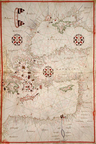 Portolan Map of Turkey, Mediterranean, Adriatic and the Agean White Modern Wood Framed Art Print with Double Matting by Oliva, Joan
