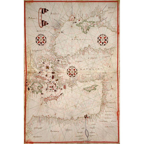 Portolan Map of Turkey, Mediterranean, Adriatic and the Agean Gold Ornate Wood Framed Art Print with Double Matting by Oliva, Joan