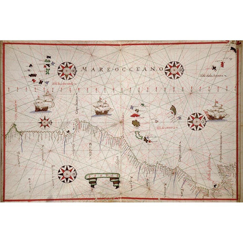 Portolan map of the African Coast Gold Ornate Wood Framed Art Print with Double Matting by Oliva, Joan