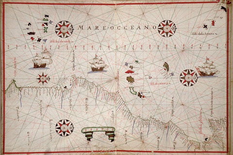 Portolan map of the African Coast Black Ornate Wood Framed Art Print with Double Matting by Oliva, Joan