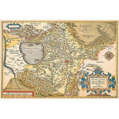 Map of Italy Near Florence White Modern Wood Framed Art Print by Ortelius, A.