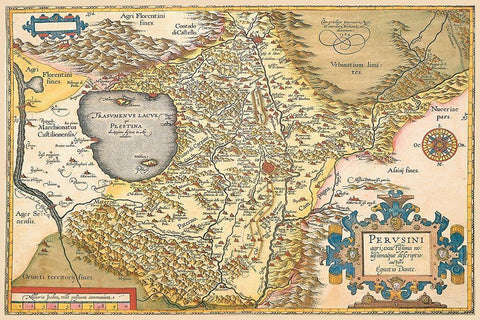 Map of Italy Near Florence White Modern Wood Framed Art Print with Double Matting by Ortelius, A.