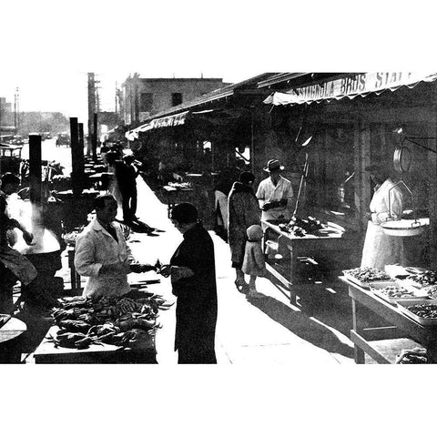 Wharf Street, San Francisco, CA Black Modern Wood Framed Art Print by Vintage San Francisco