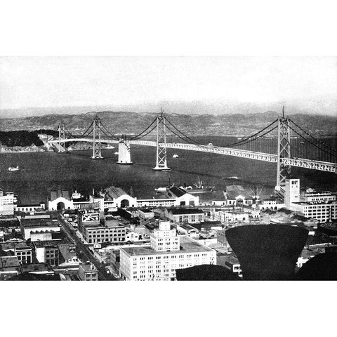 Oakland Bay Bridge, San Francisco, CA #2 White Modern Wood Framed Art Print by Vintage San Francisco