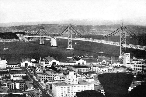 Oakland Bay Bridge, San Francisco, CA #2 Black Ornate Wood Framed Art Print with Double Matting by Vintage San Francisco