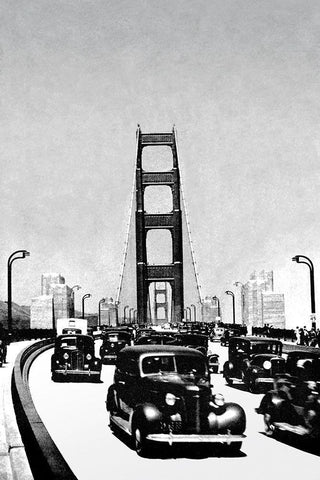 The Golden Gate Bridge, San Francisco, CA Black Ornate Wood Framed Art Print with Double Matting by Vintage San Francisco