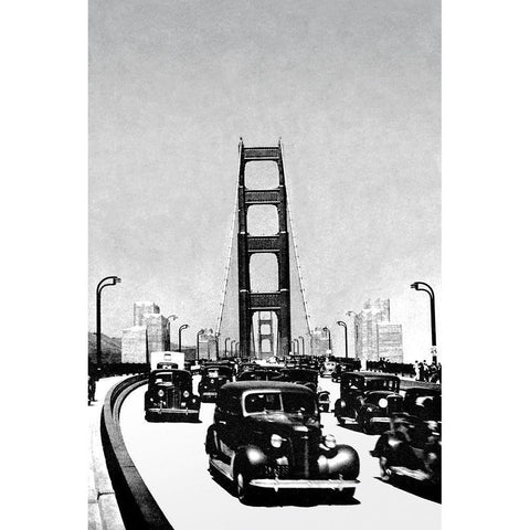 The Golden Gate Bridge, San Francisco, CA White Modern Wood Framed Art Print by Vintage San Francisco