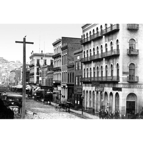 East Side of Montgomery St, San Francisco, CA White Modern Wood Framed Art Print by Vintage San Francisco