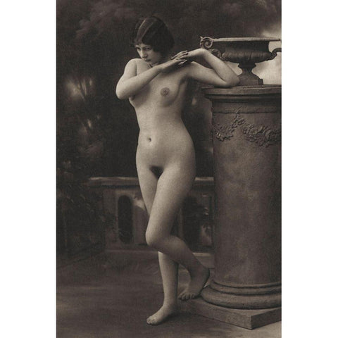 Figure, Column, Vase White Modern Wood Framed Art Print by Vintage Nudes