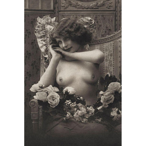 A Look of Enchantment Gold Ornate Wood Framed Art Print with Double Matting by Vintage Nudes