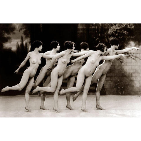 Six Nude Dancers Black Modern Wood Framed Art Print by Vintage Nudes