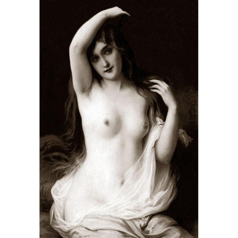 A Long-Haired Nude White Modern Wood Framed Art Print by Vintage Nudes