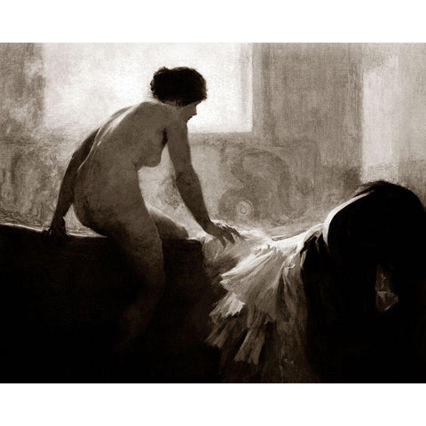 Into the Bath Black Modern Wood Framed Art Print with Double Matting by Vintage Nudes