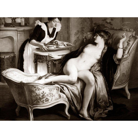 In Her Quarters Gold Ornate Wood Framed Art Print with Double Matting by Vintage Nudes