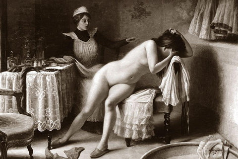 Crying Nude Black Ornate Wood Framed Art Print with Double Matting by Vintage Nudes