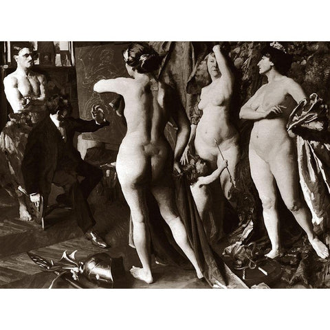 In the Painters Studio Gold Ornate Wood Framed Art Print with Double Matting by Vintage Nudes