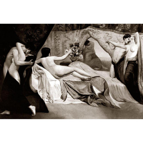 The Boudoir Black Modern Wood Framed Art Print with Double Matting by Vintage Nudes