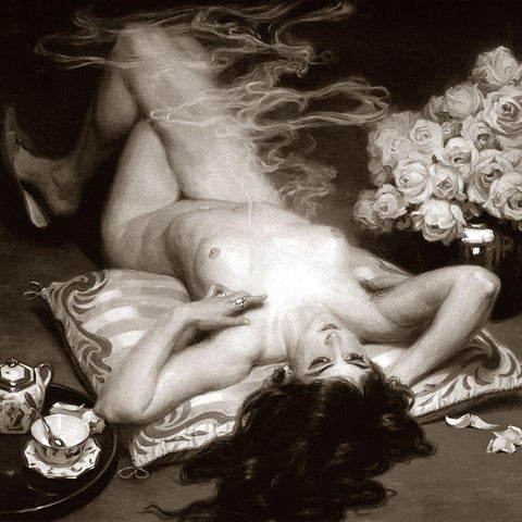 Leisure Time White Modern Wood Framed Art Print with Double Matting by Vintage Nudes