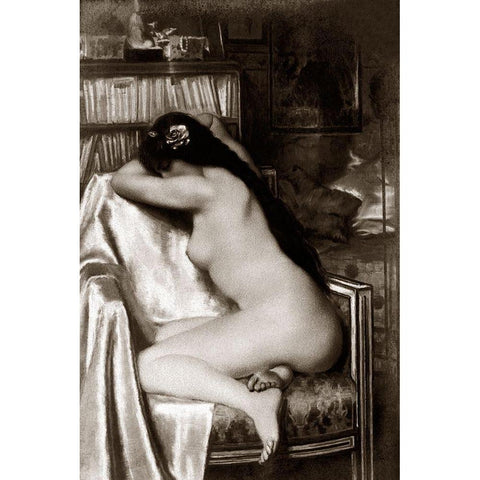 Asleep in the Study White Modern Wood Framed Art Print by Vintage Nudes