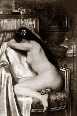 Asleep in the Study Black Ornate Wood Framed Art Print with Double Matting by Vintage Nudes