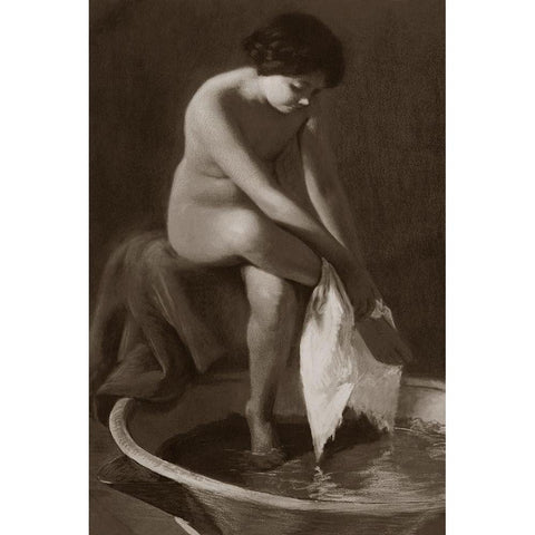 The Foot Washer Black Modern Wood Framed Art Print by Vintage Nudes