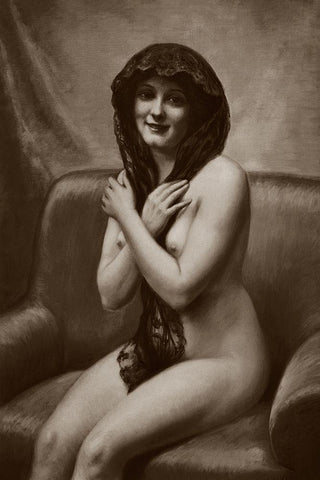 The Mantilla Black Ornate Wood Framed Art Print with Double Matting by Vintage Nudes