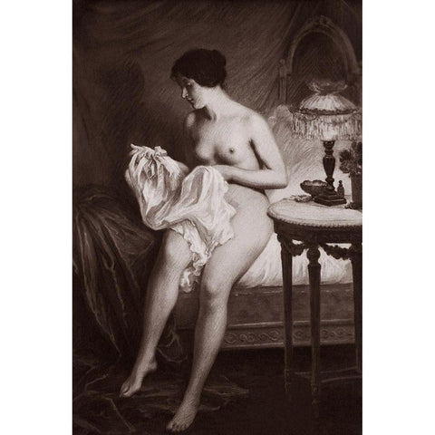 Au Coucher Black Modern Wood Framed Art Print by Vintage Nudes