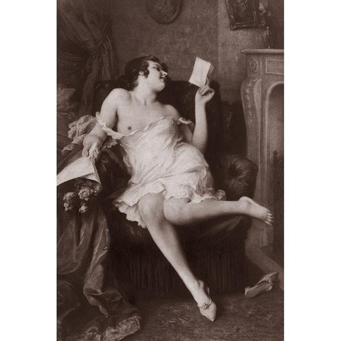 The Love Letter Gold Ornate Wood Framed Art Print with Double Matting by Vintage Nudes