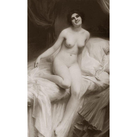 The Awakening Black Modern Wood Framed Art Print by Vintage Nudes