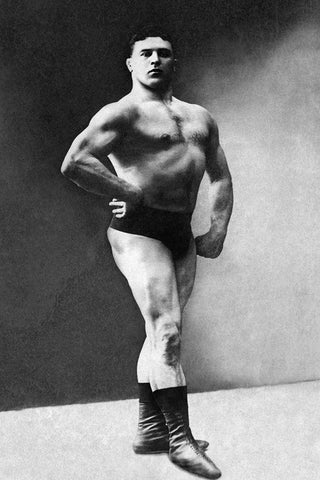 Bodybuilders Shadowed Front and Partial Right Profile White Modern Wood Framed Art Print with Double Matting by Vintage Muscle Men