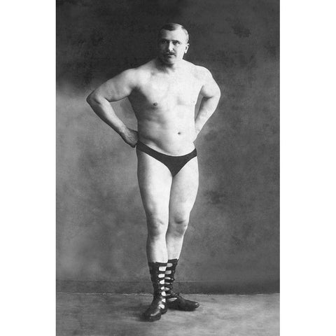 Bodybuilder with Hands on Hips Black Modern Wood Framed Art Print with Double Matting by Vintage Muscle Men