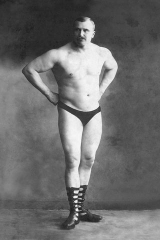 Bodybuilder with Hands on Hips Black Ornate Wood Framed Art Print with Double Matting by Vintage Muscle Men