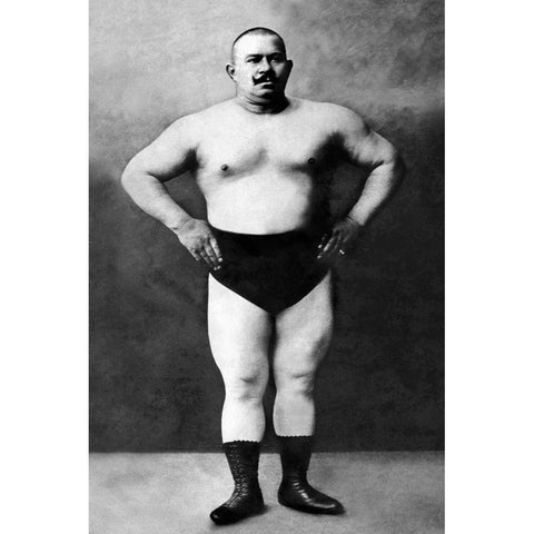 Bodybuilder in Hands on Hips Pose White Modern Wood Framed Art Print by Vintage Muscle Men