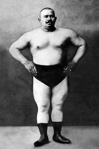 Bodybuilder in Hands on Hips Pose Black Ornate Wood Framed Art Print with Double Matting by Vintage Muscle Men