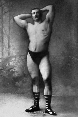 Hands Behind Head Flex Black Ornate Wood Framed Art Print with Double Matting by Vintage Muscle Men