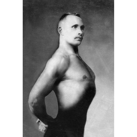 Right Profile of Bodybuilder from the Waist Up White Modern Wood Framed Art Print by Vintage Muscle Men