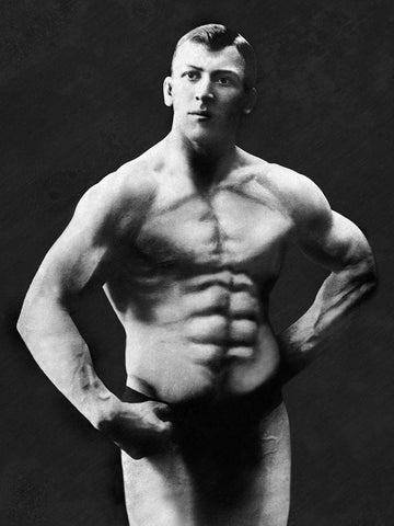 Perfect Abs Black Ornate Wood Framed Art Print with Double Matting by Vintage Muscle Men