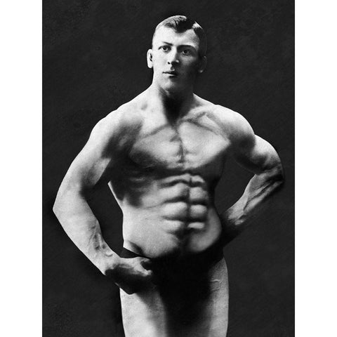 Perfect Abs Black Modern Wood Framed Art Print by Vintage Muscle Men